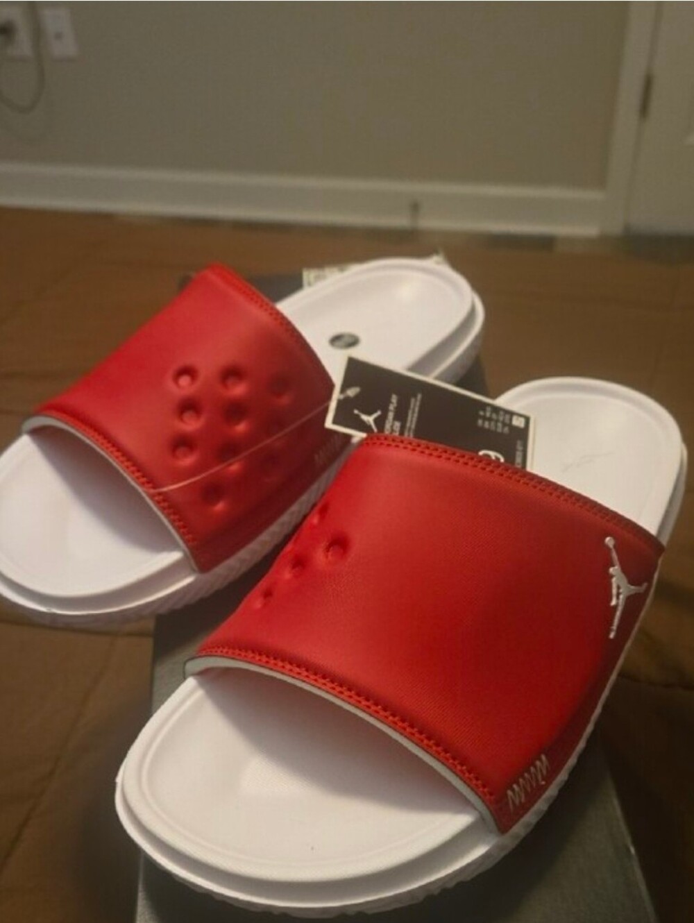 Jordan Play SLIDE Men’s Red & White Slide Sandals with Jumpman Logo